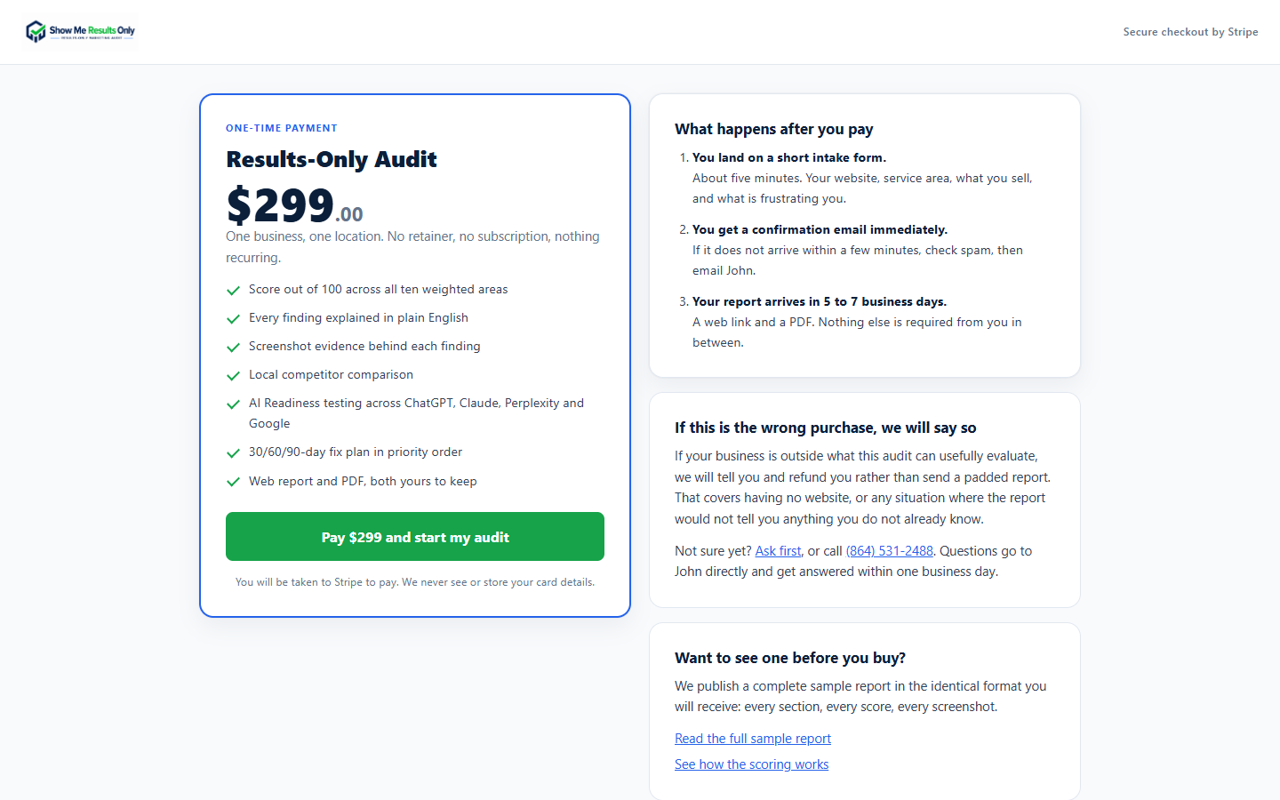 Checkout: rebuilt with what-happens-next and a refund position. The payment behind it remains untested with a real card.